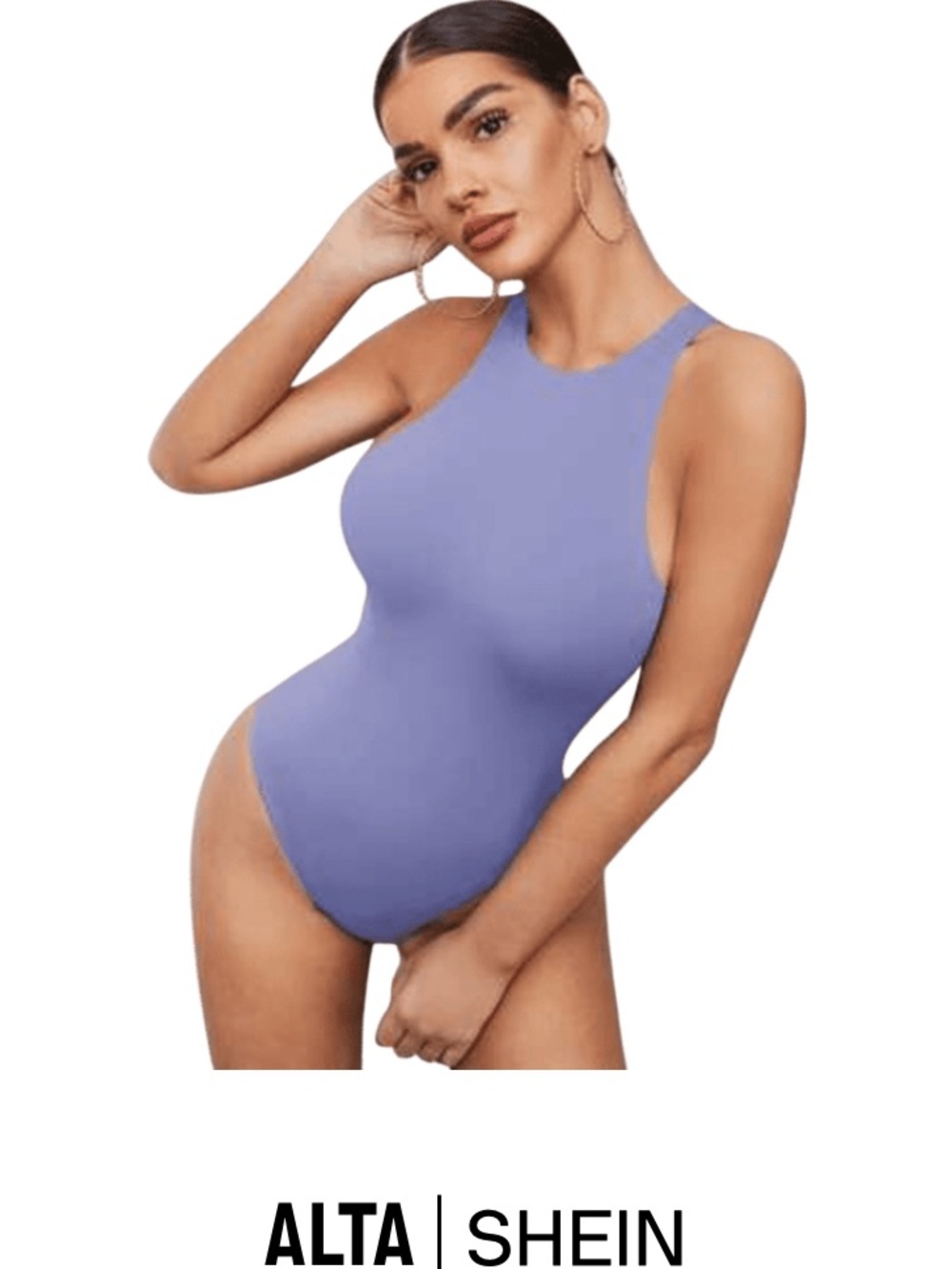 SHEIN Blue High Neck Sleeveless Bodysuit